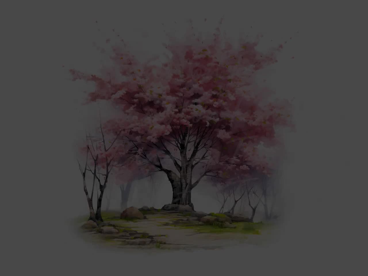水彩画の桜の木のPNG：ジャンクジャーナルクリップアート（デジタル